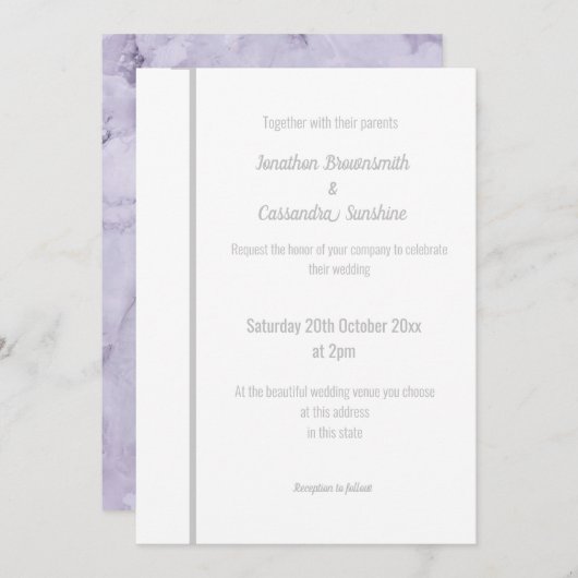 ELEGANT LILAC MARBLE SILVER WEDING INVITATION EINLADUNG (Vorne/Hinten)