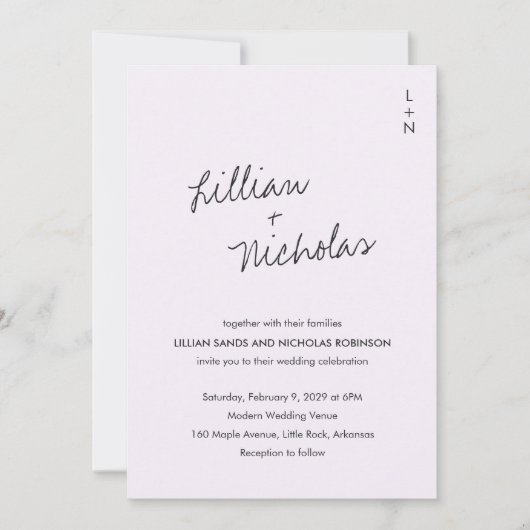 Elegant Lilac Moderne Hochzeit Einladung (Vorderseite)