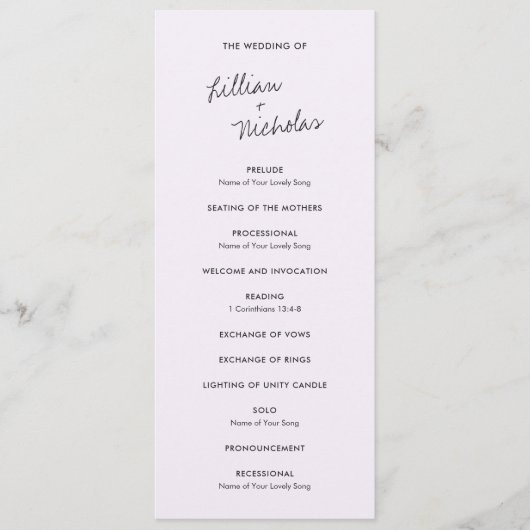 Elegant Lilac Moderne Hochzeit Programm (Vorderseite)