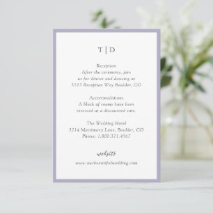 Elegant Lilac Monogram Modern Wedding Begleitkarte