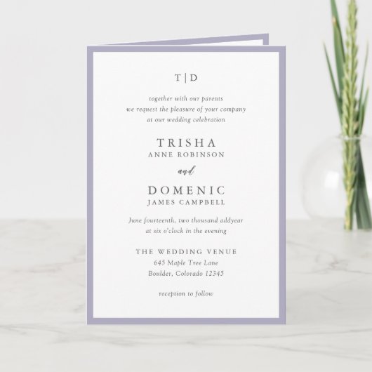 Elegant Lilac Monogram Modern Wedding Einladung (Vorderseite)
