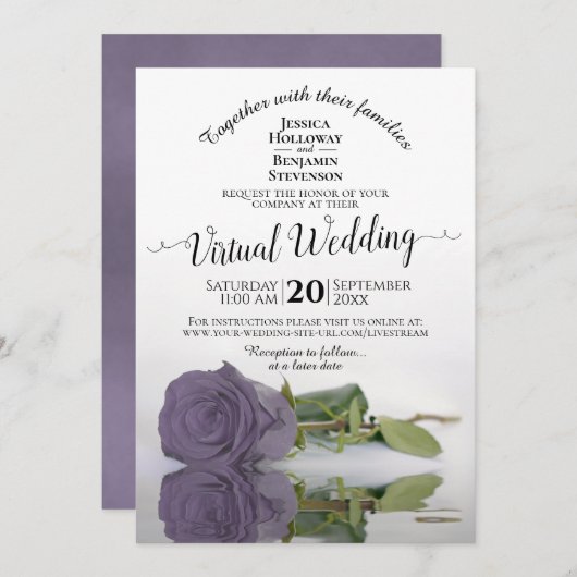 Elegant Lilac oder Dusty Lila Rose Virtual Wedding Einladung (Vorne/Hinten)