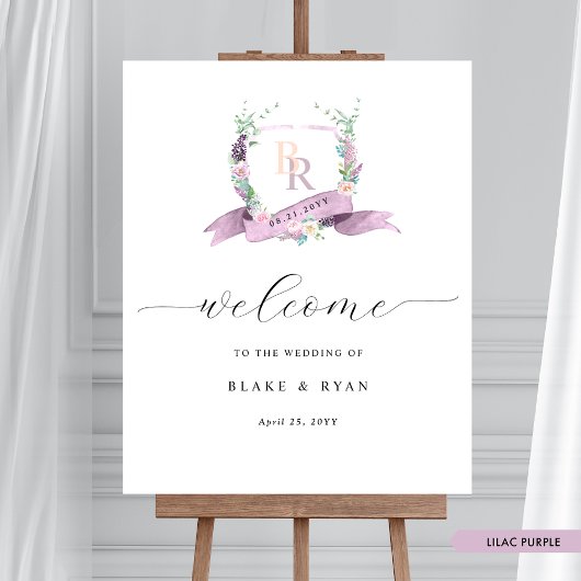 Elegant Lilac Pastel Monogram Wedding Welcome Sign Poster