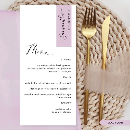 Elegant Lilac, Personalisiert mit Gast Name Menu Menükarte