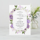 Elegant Lilac Purple Flowers Wedding Einladung (Stehend Vorderseite)