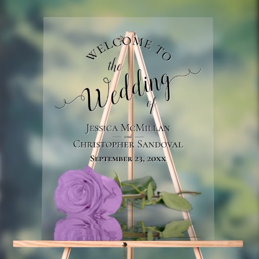 Elegant Lilac Purple Rose Romantic Wedding Welcome Acrylschild (Neutral)
