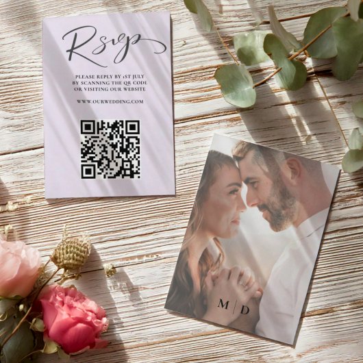 Elegant Lilac QR Code UAWG Wedding RSVP Karte