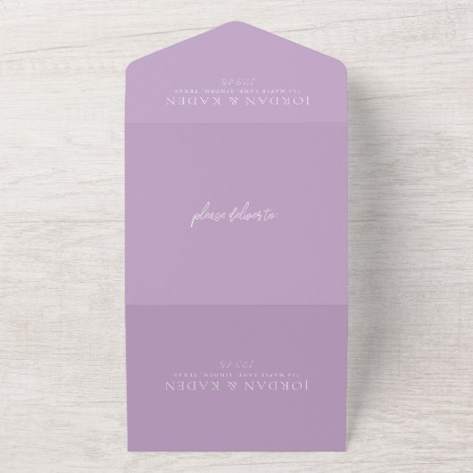 Elegant Lilac Script Monogram Wedding All In One Einladung (Außenbereich)