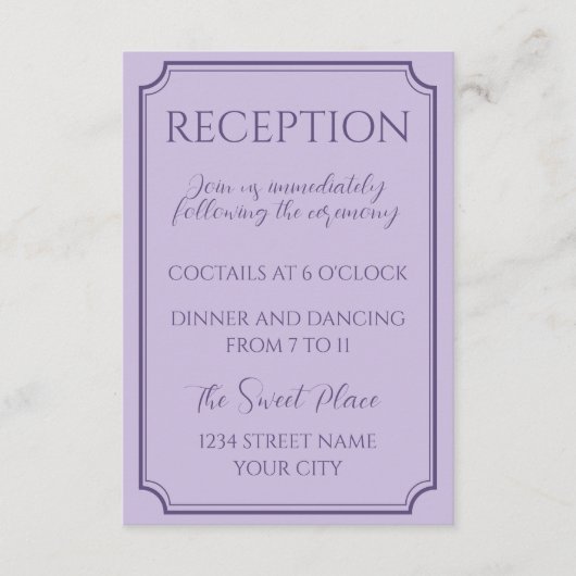 Elegant Lilac Script Wedding Begleitkarte (Vorderseite)