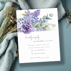 Elegant Lilac Succulent Eucalyptus Foliage Wedding RSVP Karte