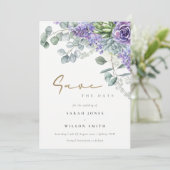 Elegant Lilac Succulent Eukalyptus Botanischer Bun Save The Date (Stehend Vorderseite)
