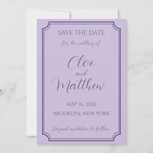 Elegant Lilac und Lavender Script Wedding Save The Date (Vorderseite)