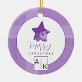 Elegant Lilac Violet Tartan Monogram Keramik Ornament (Vorne)