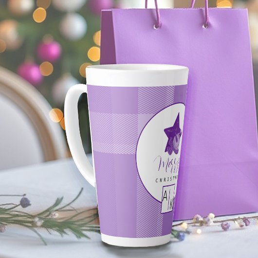 Elegant Lilac Violet Tartan Monogram Milchtasse