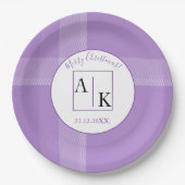 Elegant Lilac Violet Tartan Monogram Pappteller (Vorderseite)