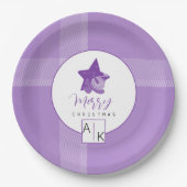 Elegant Lilac Violet Tartan Monogram Pappteller (Vorderseite)