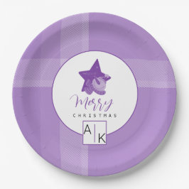 Elegant Lilac Violet Tartan Monogram Pappteller