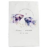Elegant Lilac Watercolor Coastal Fish Wedding Mittlere Geschenktüte (Vorderseite)