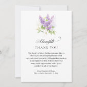 Elegant Lilac Watercolor Floral Beerdigung Danke (Vorderseite)