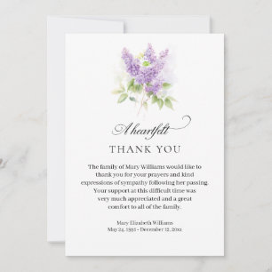 Elegant Lilac Watercolor Floral Beerdigung Danke