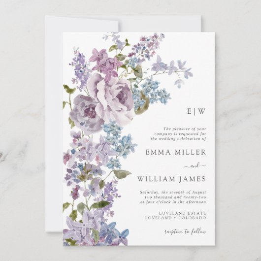 Elegant Lilac Wedding Einladung (Vorderseite)