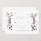 Elegant Lilac Wildblumen Hochzeitsstichtrafcode Save The Date (Vorne/Hinten)