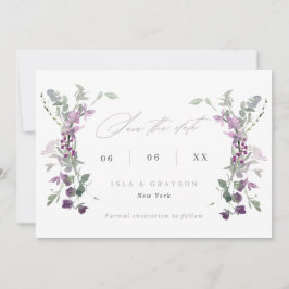 Elegant Lilac Wildblumen Hochzeitsstichtrafcode Save The Date