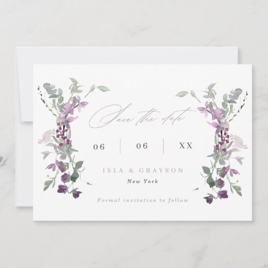 Elegant Lilac Wildflowers Wedding Save The Date (Vorderseite)