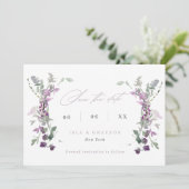 Elegant Lilac Wildflowers Wedding Save The Date (Stehend Vorderseite)