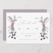 Elegant Lilac Wildflowers Wedding Save The Date (Vorne/Hinten)