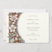Elegant Lilies Art Nouveau Wedding Ivory Red Einladung (Vorderseite)