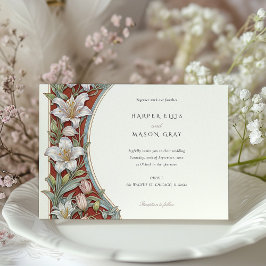 Elegant Lilies Art Nouveau Wedding Ivory Red Einladung