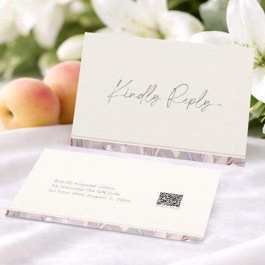 Elegant Lily Wedding RSVP Card with QR Code Einladung