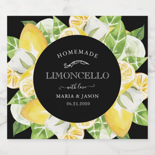Elegant Limoncello Lemon Wreath Alkoholflaschenetikett (Einzelnes Label)