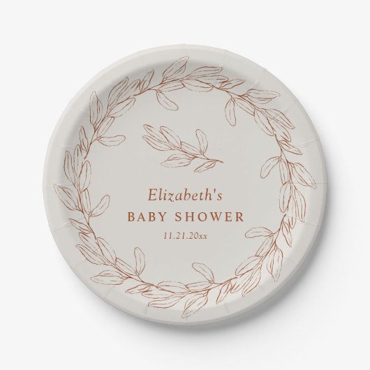 Elegant Line Art Botanical Baby Shower Pappteller (Vorderseite)