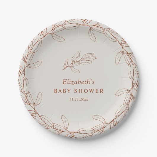 Elegant Line Art Botanical Baby Shower Pappteller (Vorderseite)
