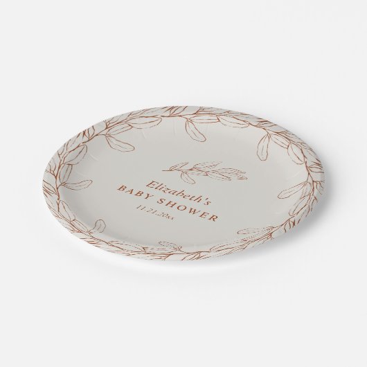 Elegant Line Art Botanical Baby Shower Pappteller (Schrägansicht)