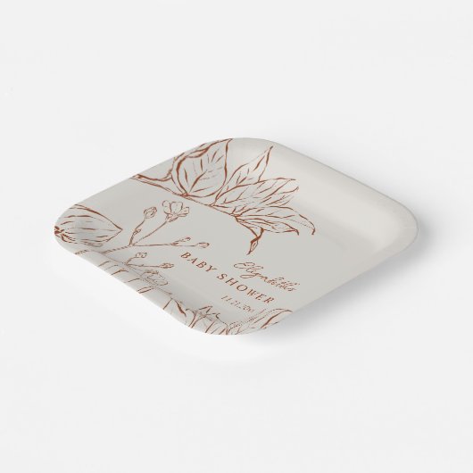 Elegant Line Art Botanical Baby Shower Pappteller (Gewinkelt)