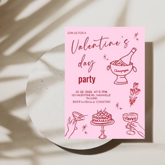 Elegant Line Art Valentine’s Day Party Einladung
