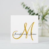Elegant Linen Monogram Wedding Invitation Gold Einladung (Stehend Vorderseite)