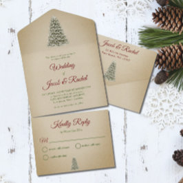 Elegant Lit Christmas Tree on Kraft Paper Wedding All In One Einladung