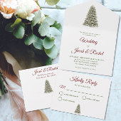 Elegant Lit Weihnachtsbaum Red & Green Wedding All In One Einladung