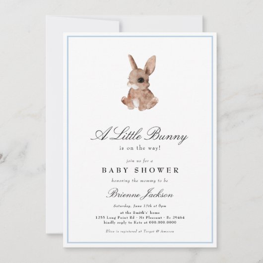 Elegant Little Bunny Blue Boy Baby Shower Einladung (Vorderseite)