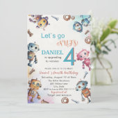 Elegant Little Robot Watercolor Baby Birthday Par Einladung (Stehend Vorderseite)