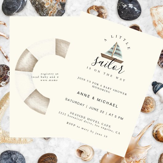 Elegant Little Sailor Nautical Boy Baby Shower Einladung