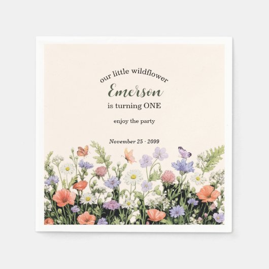 Elegant Little Wildflower 1st Birthday Party Serviette (Vorderseite)