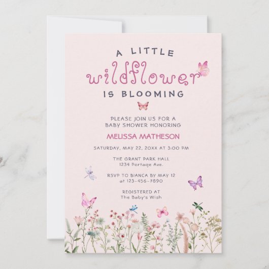 Elegant Little Wildlfower Boho Girl Baby Shower Einladung (Vorderseite)