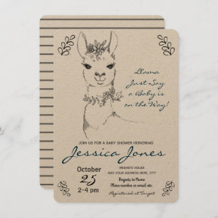 Elegant Llama Girl Baby Shower Rustic Einladung