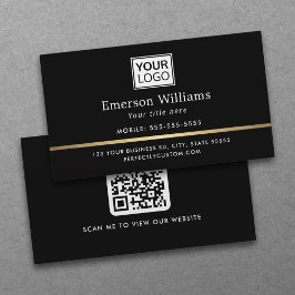 Elegant logo QR code golden gradient divider black Visitenkarte