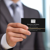 Elegant logo QR code golden gradient divider black Visitenkarte